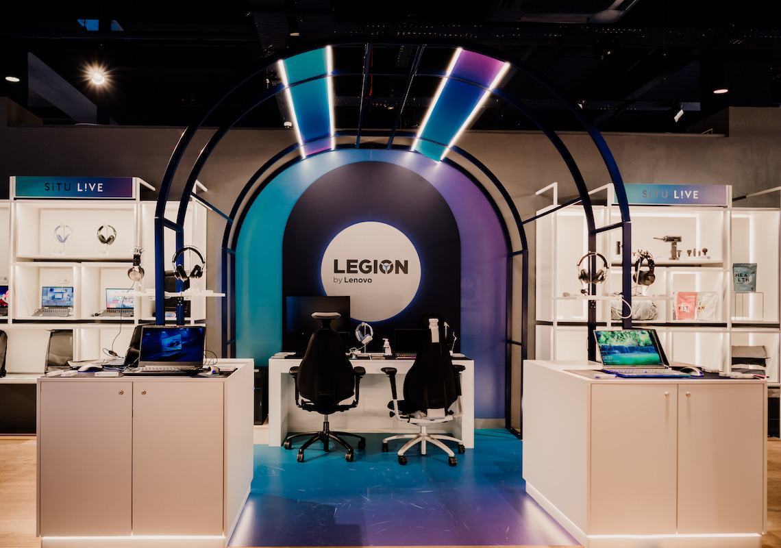 Photo of situ live retail interior design space with professional lighting consultancy and modern display fixtures