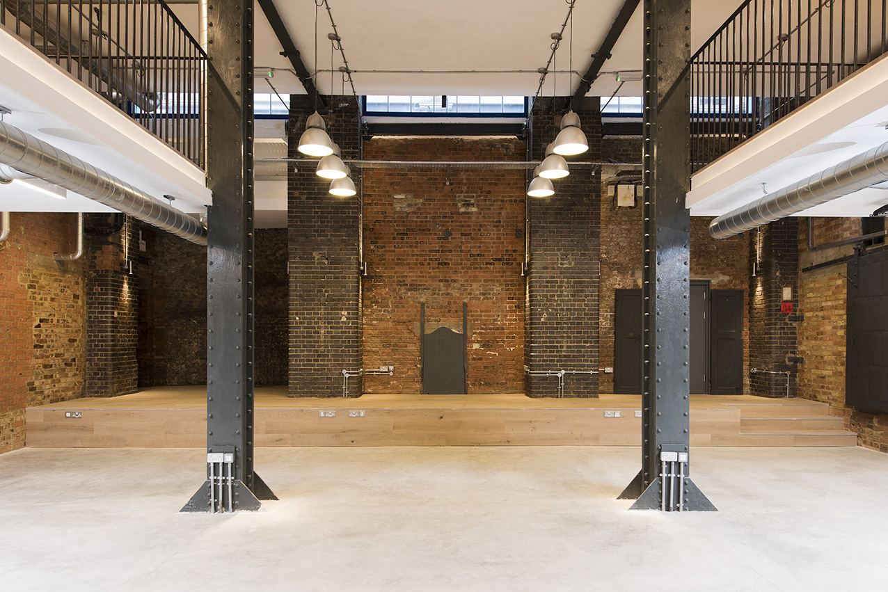 zetland-house-office-lighting Photo of zetland house office interior with industrial architecture, exposed brick columns and contemporary lighting