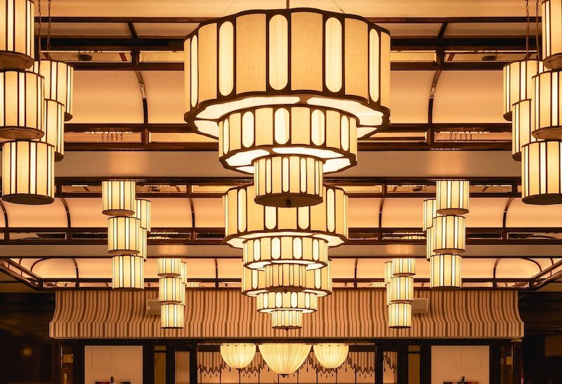 Large decorative pendant lighting supplied for a luxury hospitality interior project, showcasing architectural lighting coordination