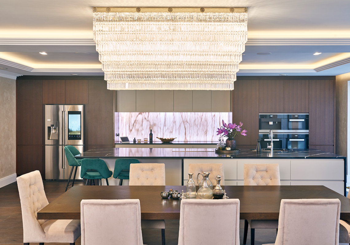 Photo of elm grove residential kitchen with contemporary lighting fixtures and modern design finishes