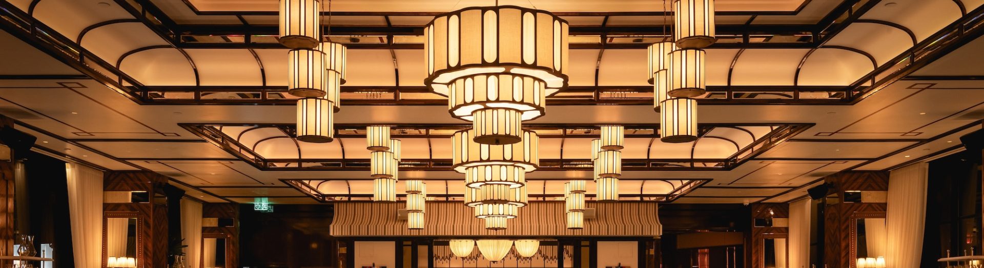 Large decorative pendant lighting supplied for a luxury hospitality interior project, showcasing architectural lighting coordination